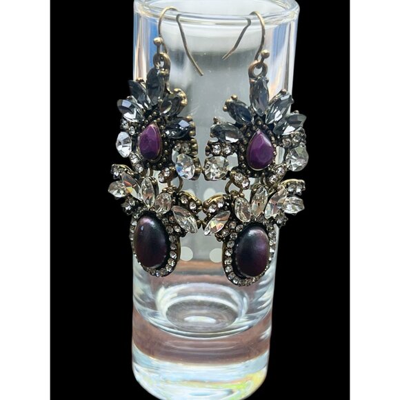 Vintage-Inspired Crystal & Gem Drop Earrings With Intricate Floral Design - Picture 5 of 6